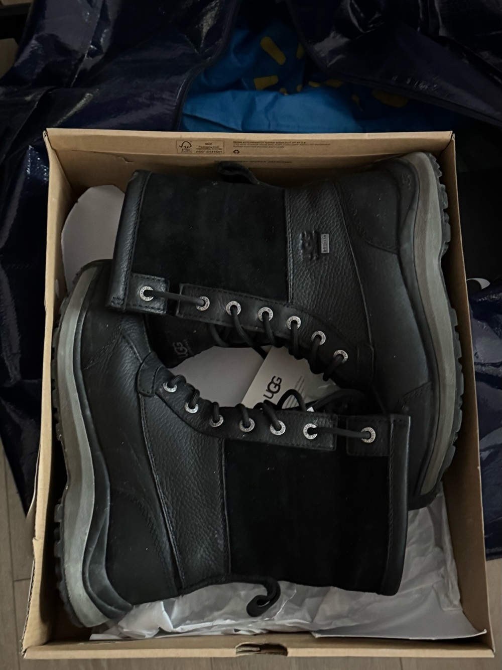 UGG Black Leather & Suede Lace-Up Winter Boots